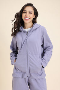 Zivame Knit Cotton Hoodie - Silver Bullet — thumbnail 3